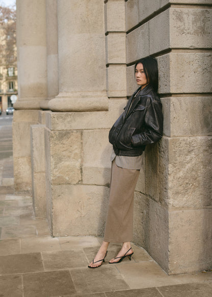 100% leather oversized jacket with buttons