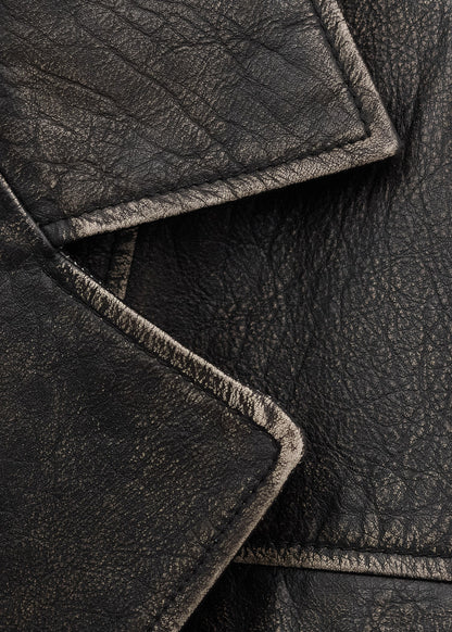 Oversized leather jacket with lapels