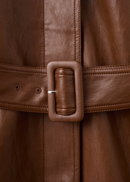 Long faux-leather trench coat with belt