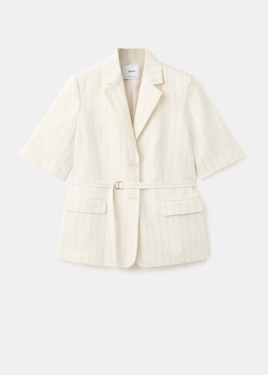 Linen suit jacket with belt