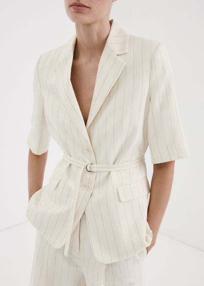 Linen suit jacket with belt