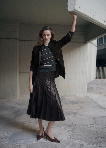 Faux-leather godet skirt