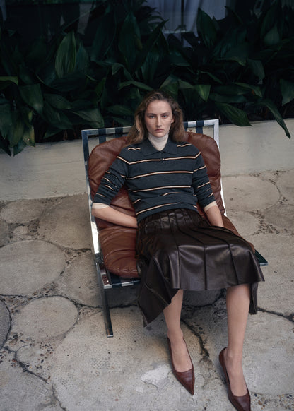 Faux-leather godet skirt