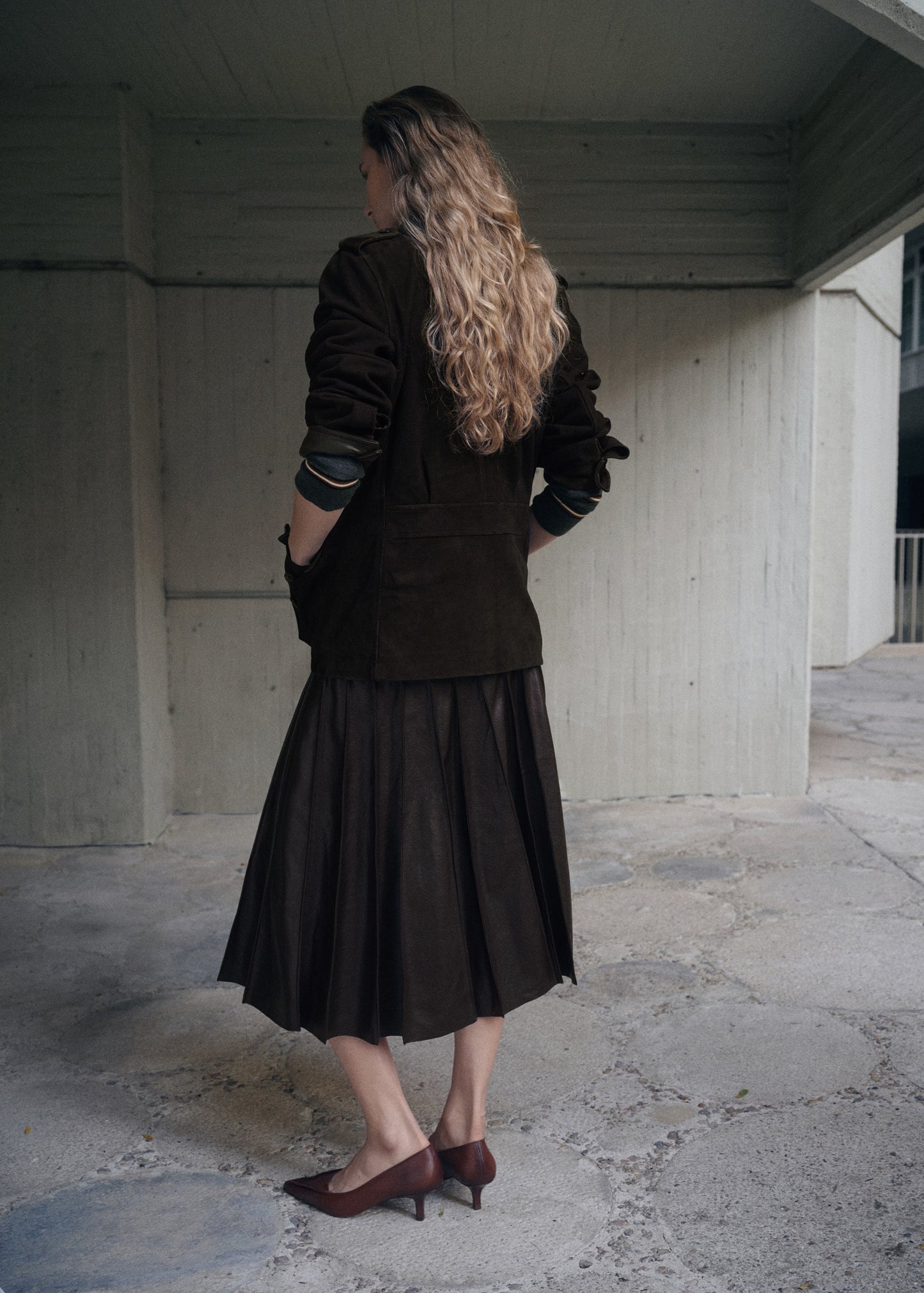 Faux-leather godet skirt