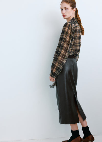 Blouse with check pattern and foulard collar
