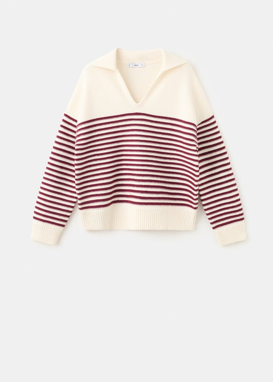Striped polo-neck sweater