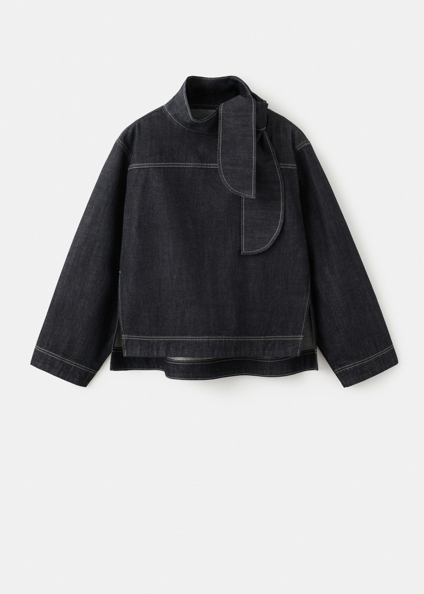 Denim blouse with knot neck