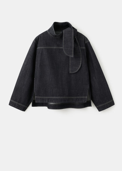 Denim blouse with knot neck