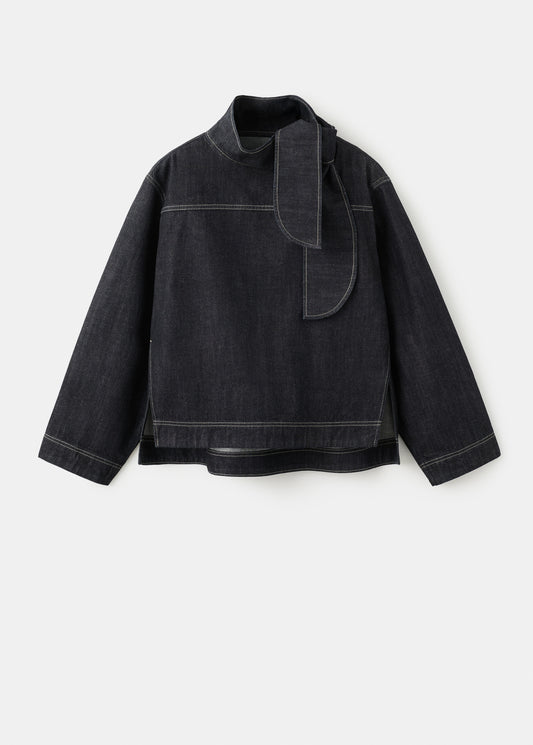 Denim blouse with knot neck
