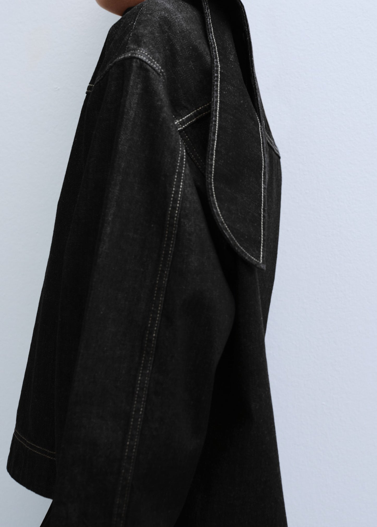 Denim blouse with knot neck