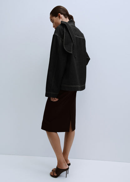 Denim blouse with knot neck