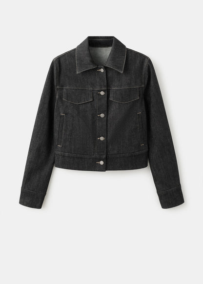 Fitted denim jacket with pockets