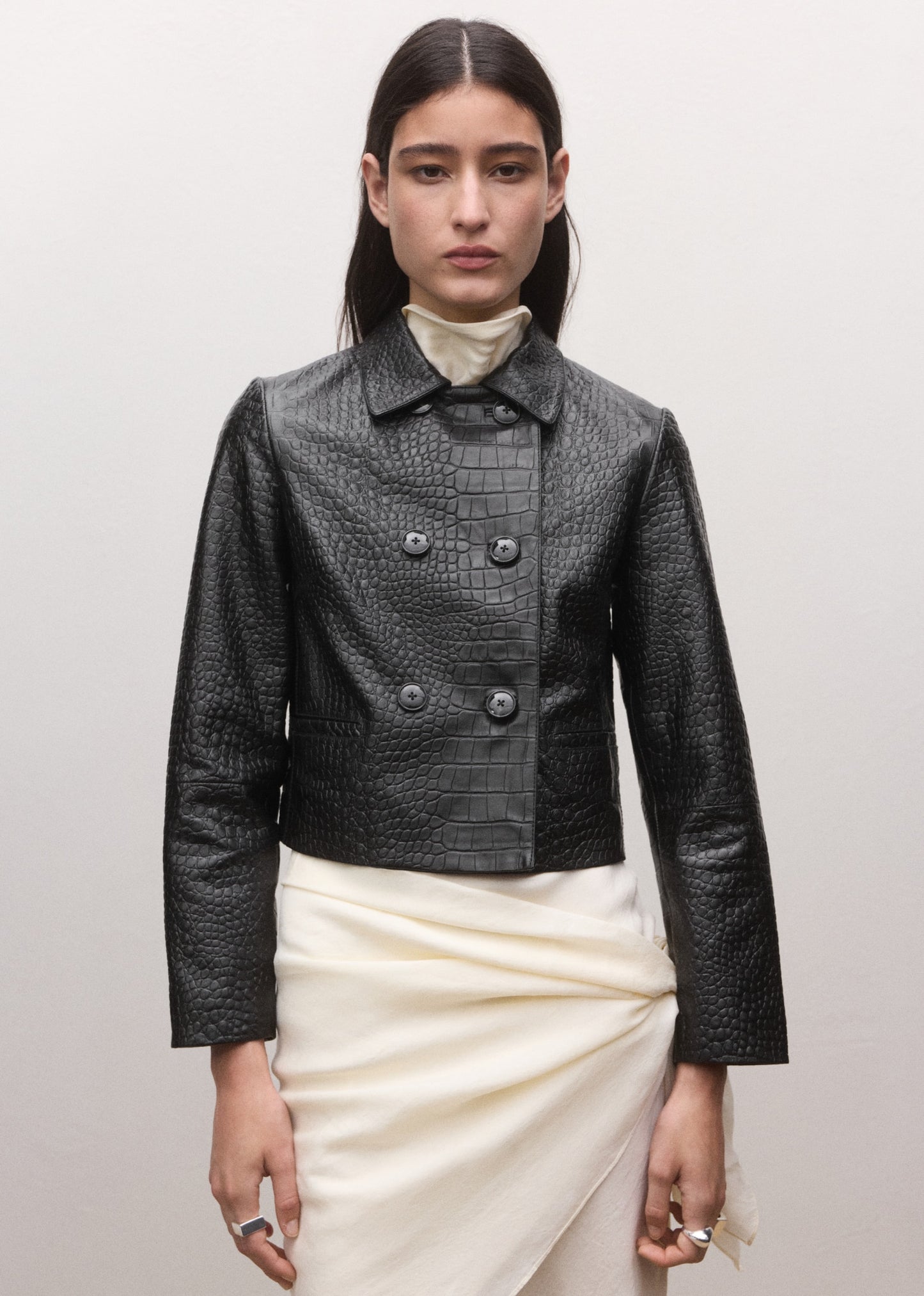 Double-breasted leather jacket