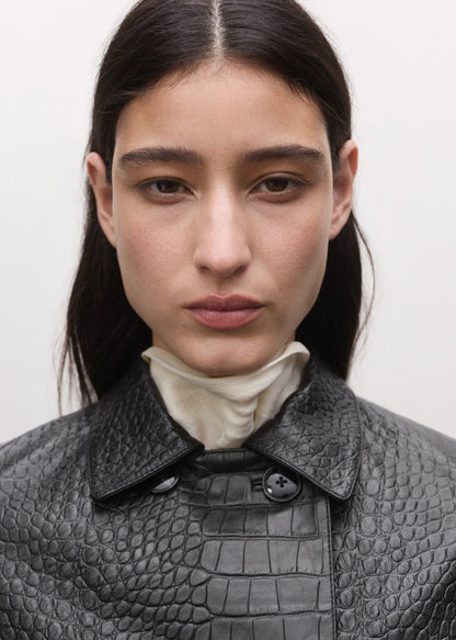 Double-breasted leather jacket