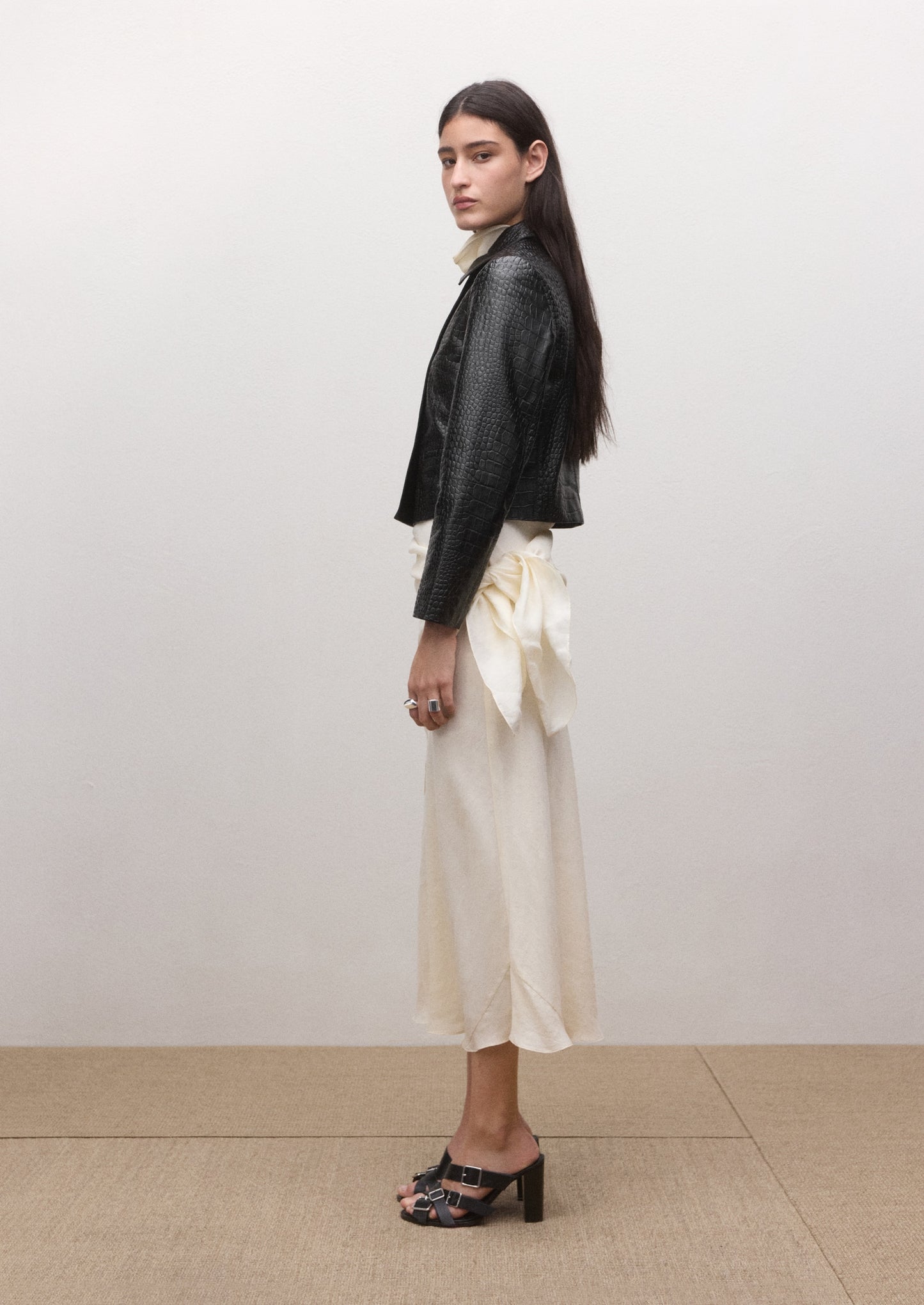 Double-breasted leather jacket