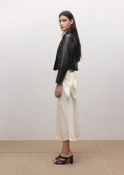 Double-breasted leather jacket