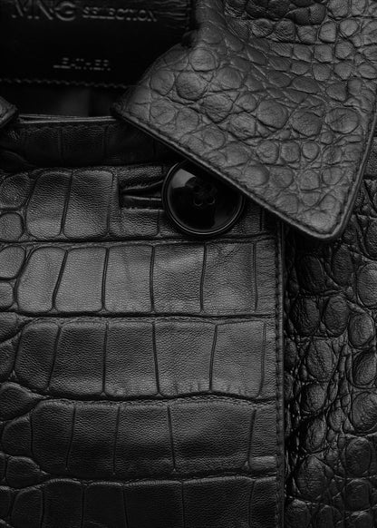 Double-breasted leather jacket