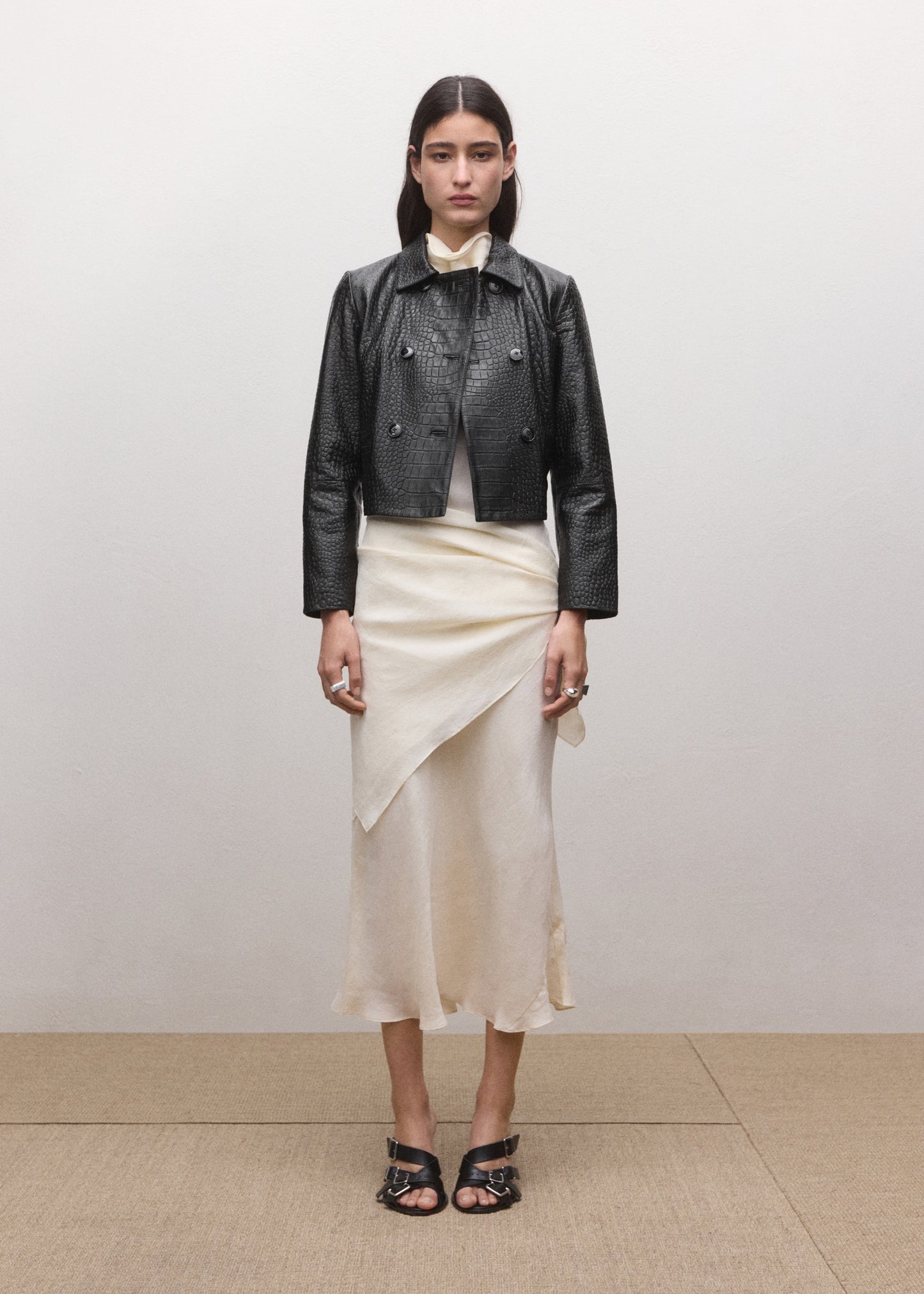 Double-breasted leather jacket