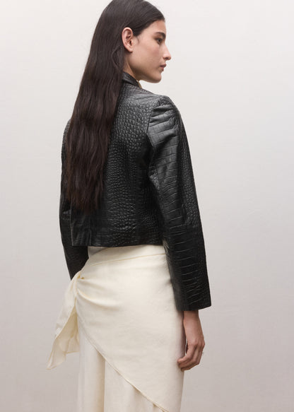 Double-breasted leather jacket