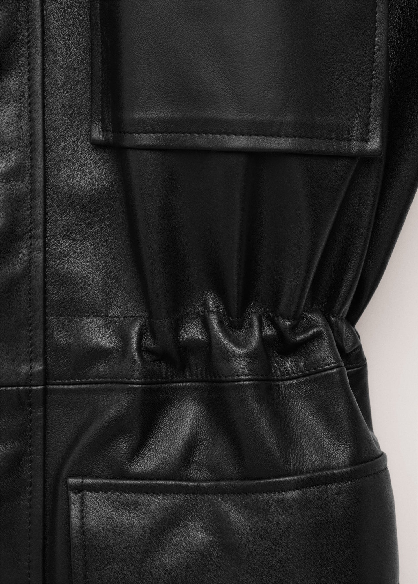 100% leather parka with cinched waist