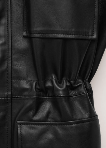 100% leather parka with cinched waist