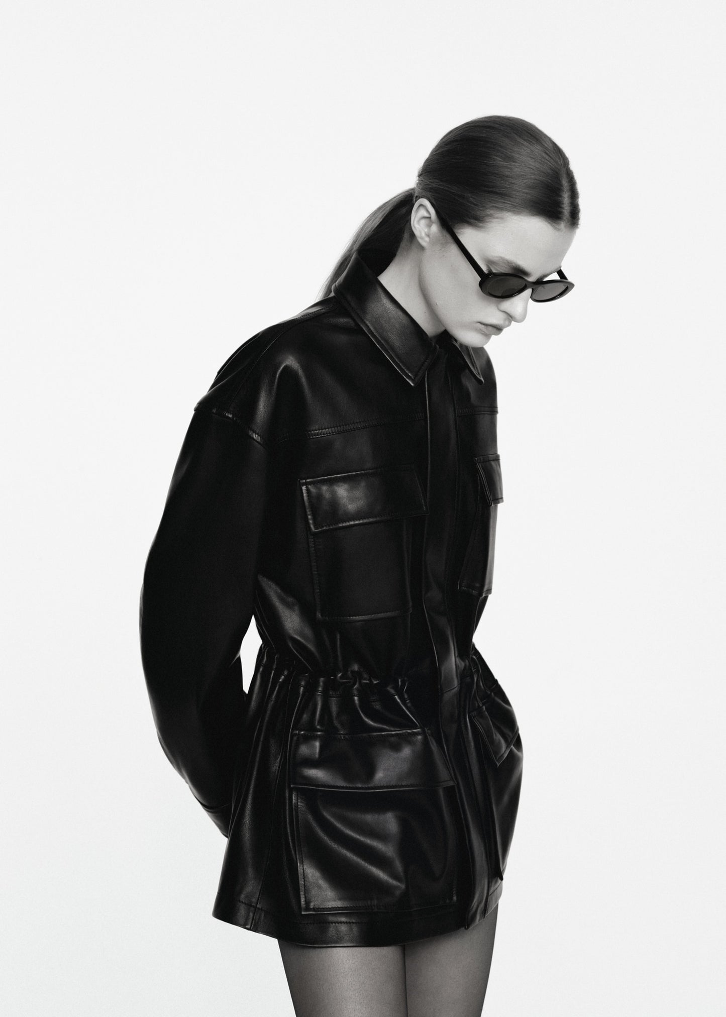 100% leather parka with cinched waist