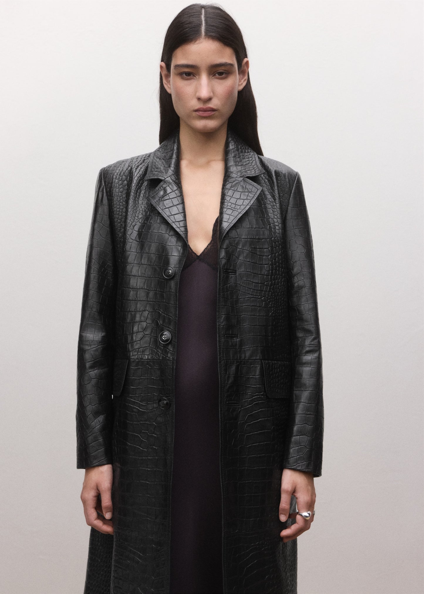 100% crocodile-effect leather coat