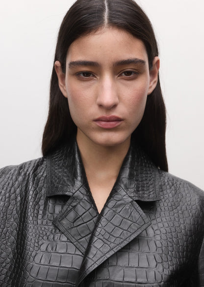 100% crocodile-effect leather coat