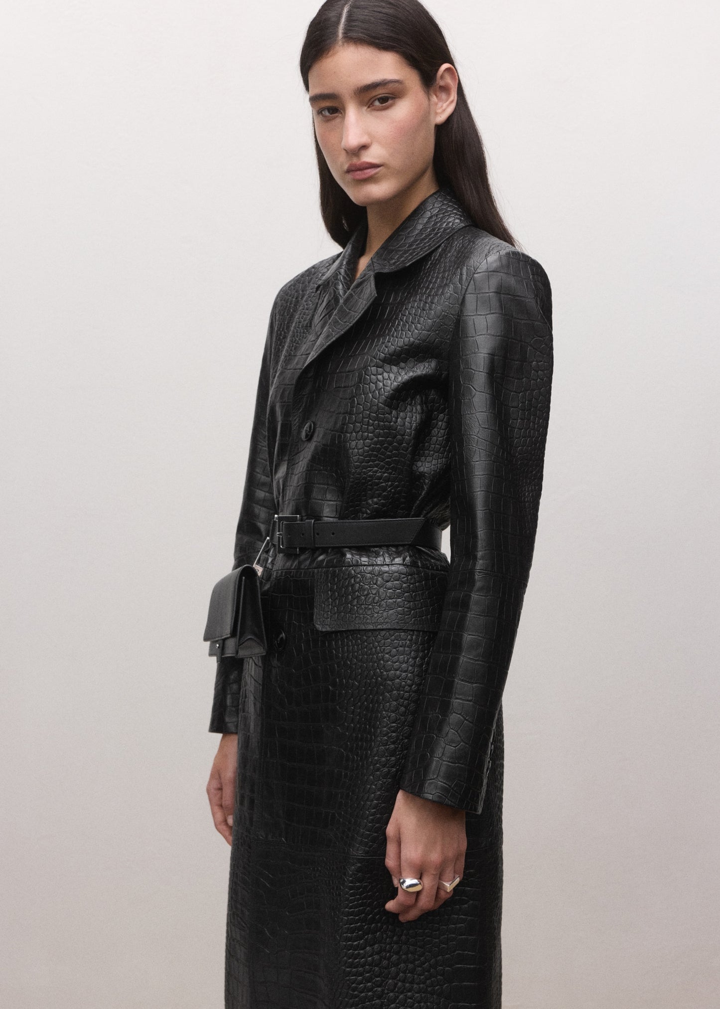 100% crocodile-effect leather coat