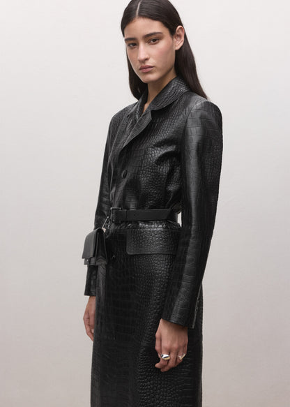 100% crocodile-effect leather coat