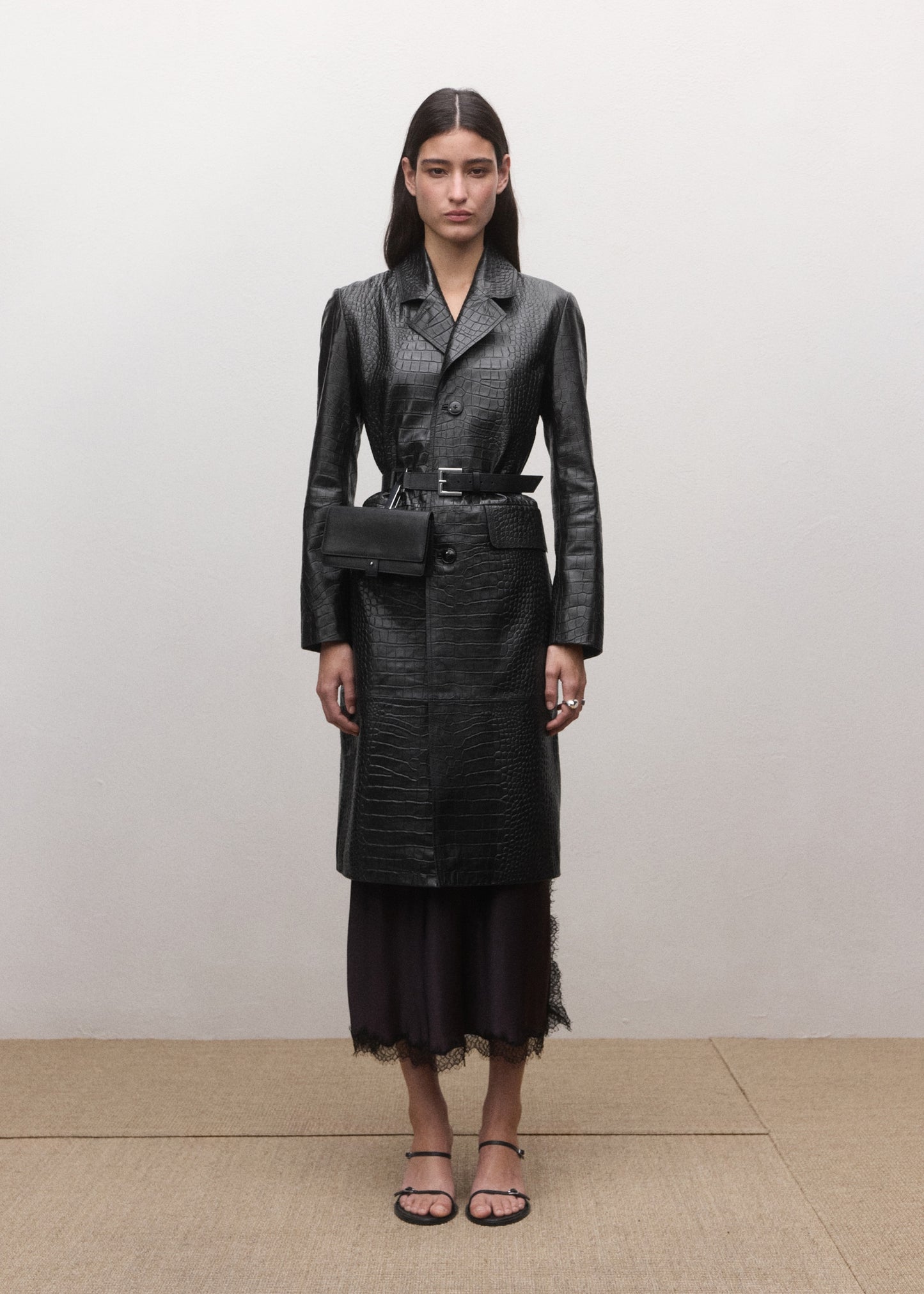 100% crocodile-effect leather coat