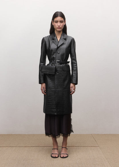 100% crocodile-effect leather coat