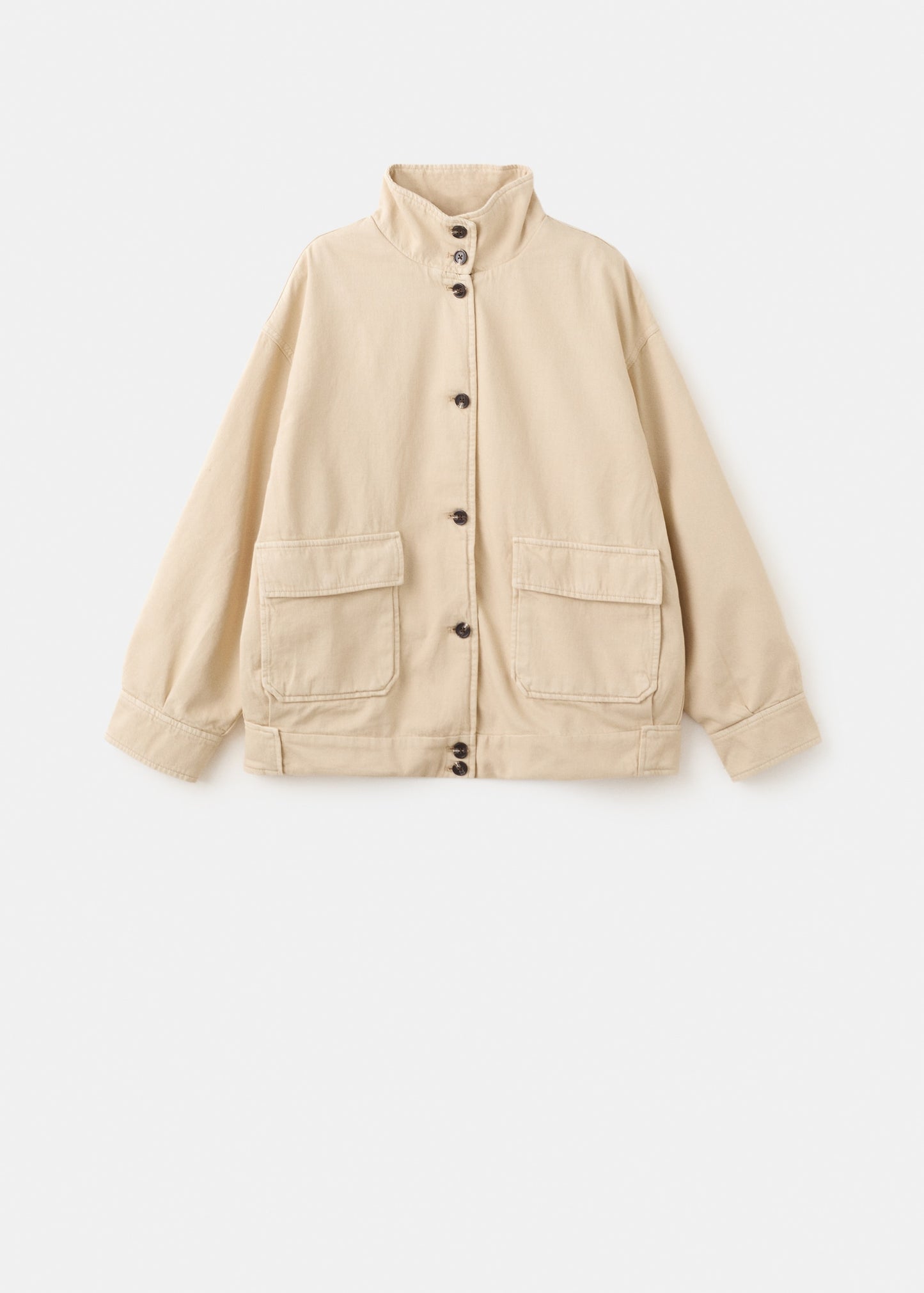 Denim parka with a stand-up collar