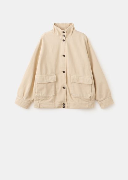 Denim parka with a stand-up collar
