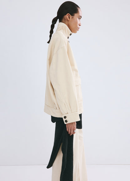 Denim parka with a stand-up collar