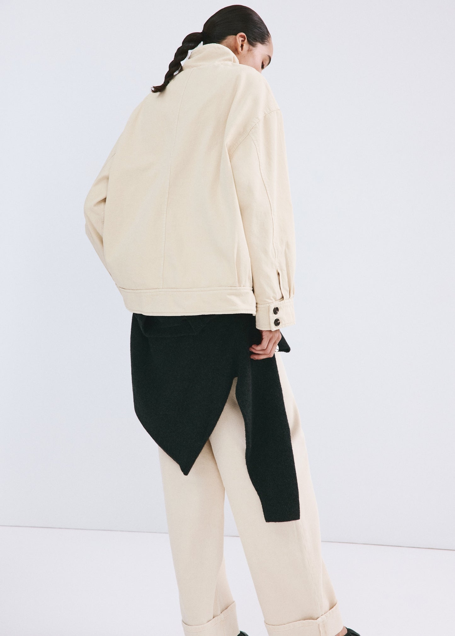 Denim parka with a stand-up collar