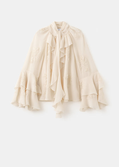 Ruffled blouse with bow neck