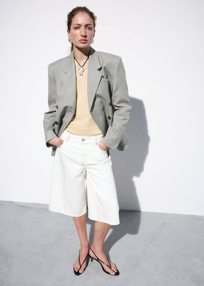 Straight mid-rise denim Bermuda shorts
