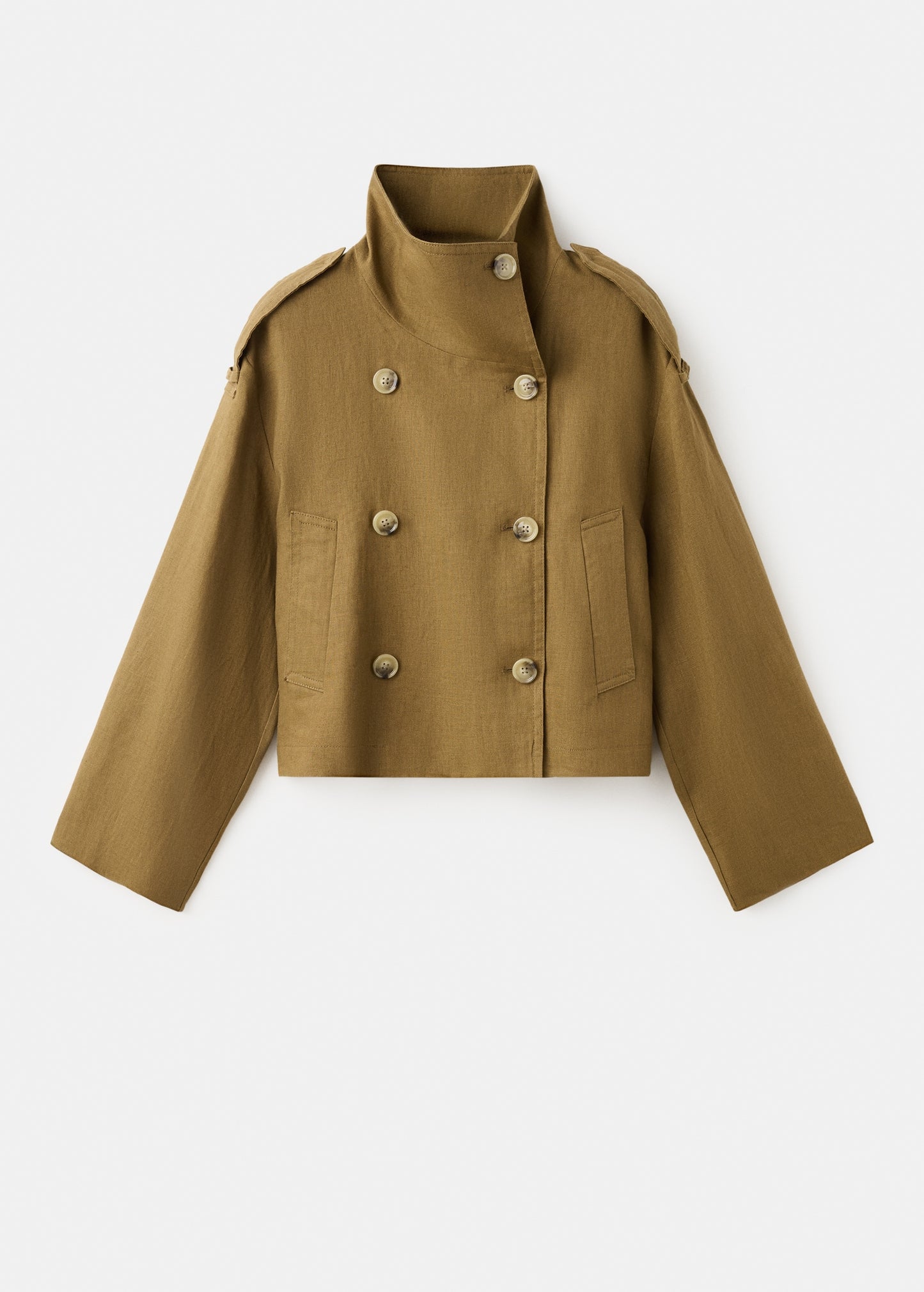 Linen funnel neck trench coat