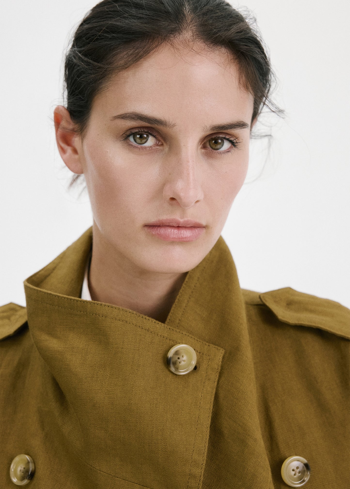 Linen funnel neck trench coat