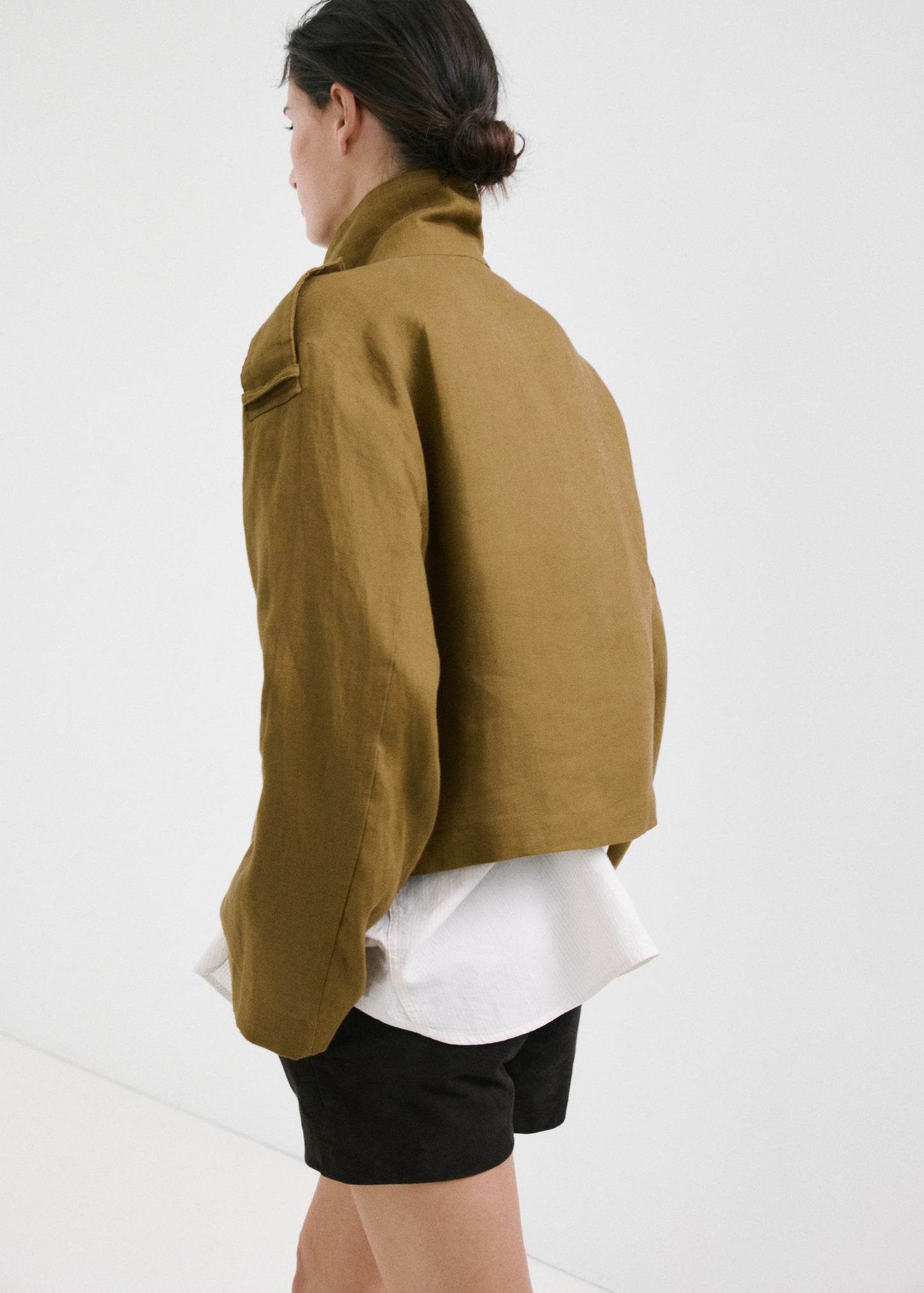 Linen funnel neck trench coat