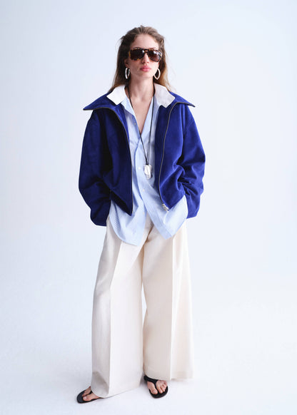Suede funnel-neck jacket