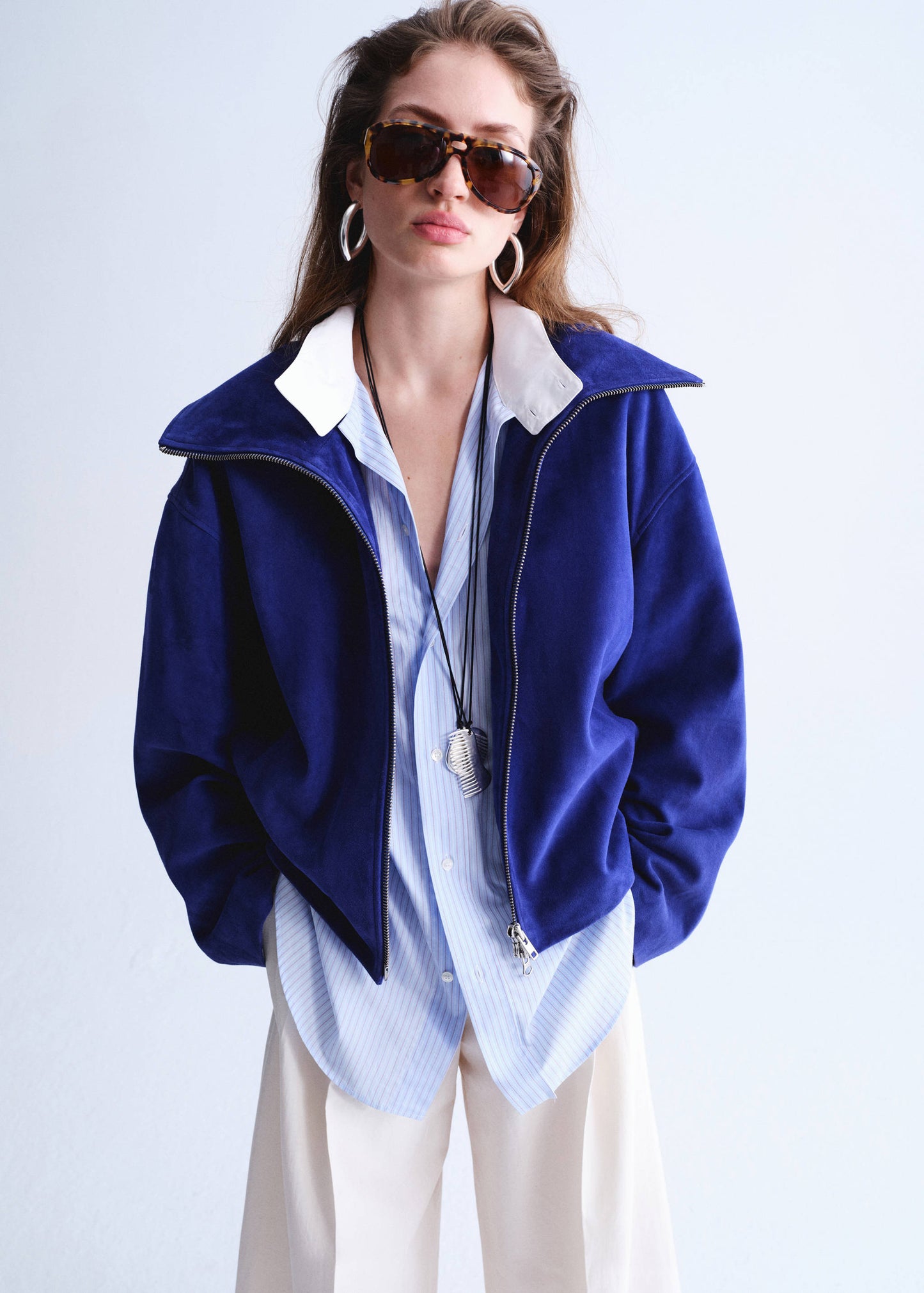 Suede funnel-neck jacket
