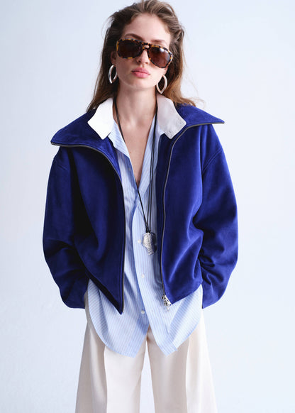 Suede funnel-neck jacket