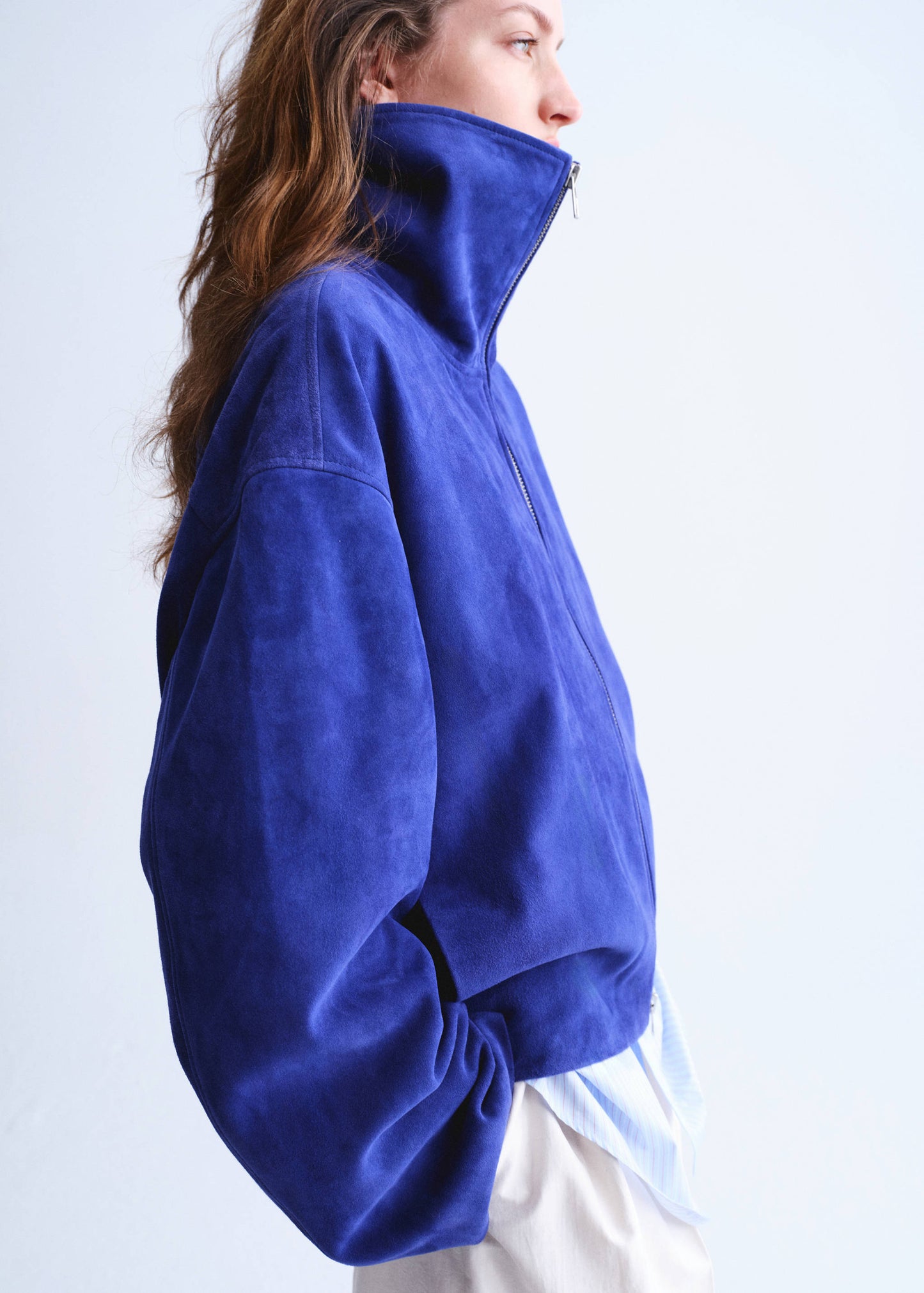 Suede funnel-neck jacket
