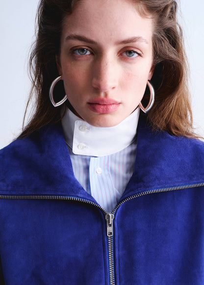 Suede funnel-neck jacket