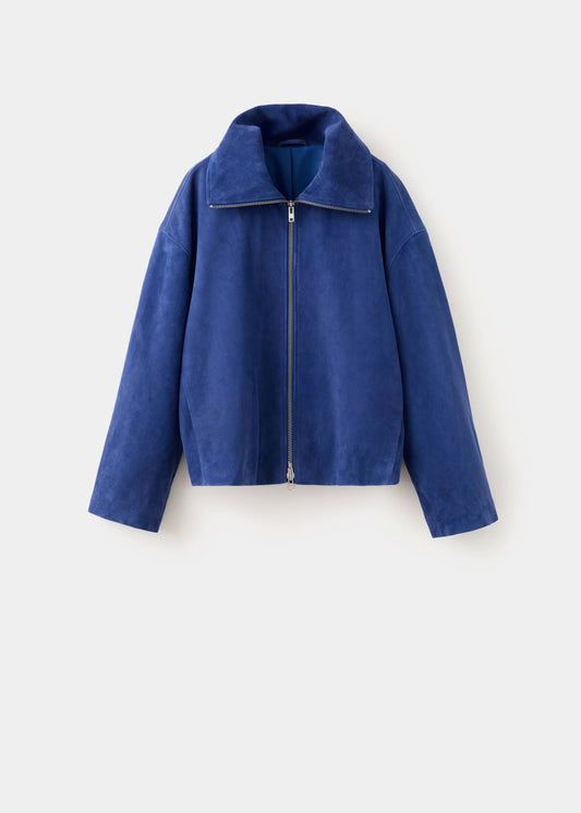 Suede funnel-neck jacket