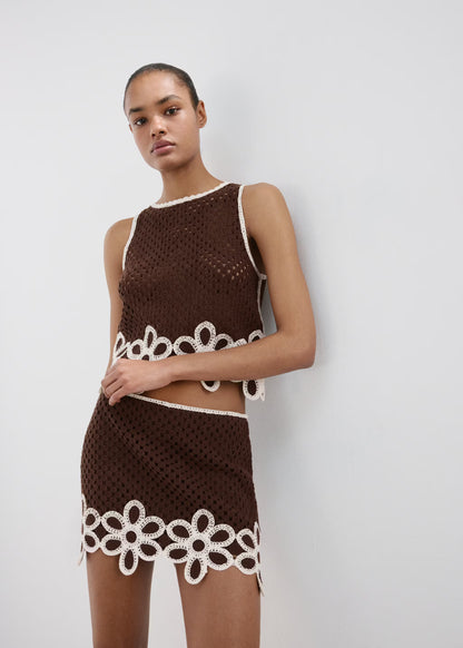 Crochet skirt with floral embroidery