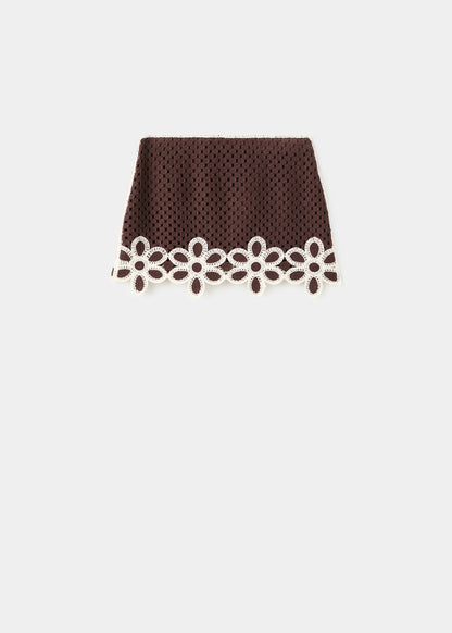 Crochet skirt with floral embroidery