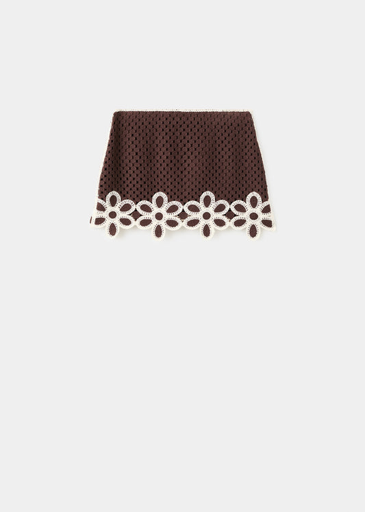 Crochet skirt with floral embroidery
